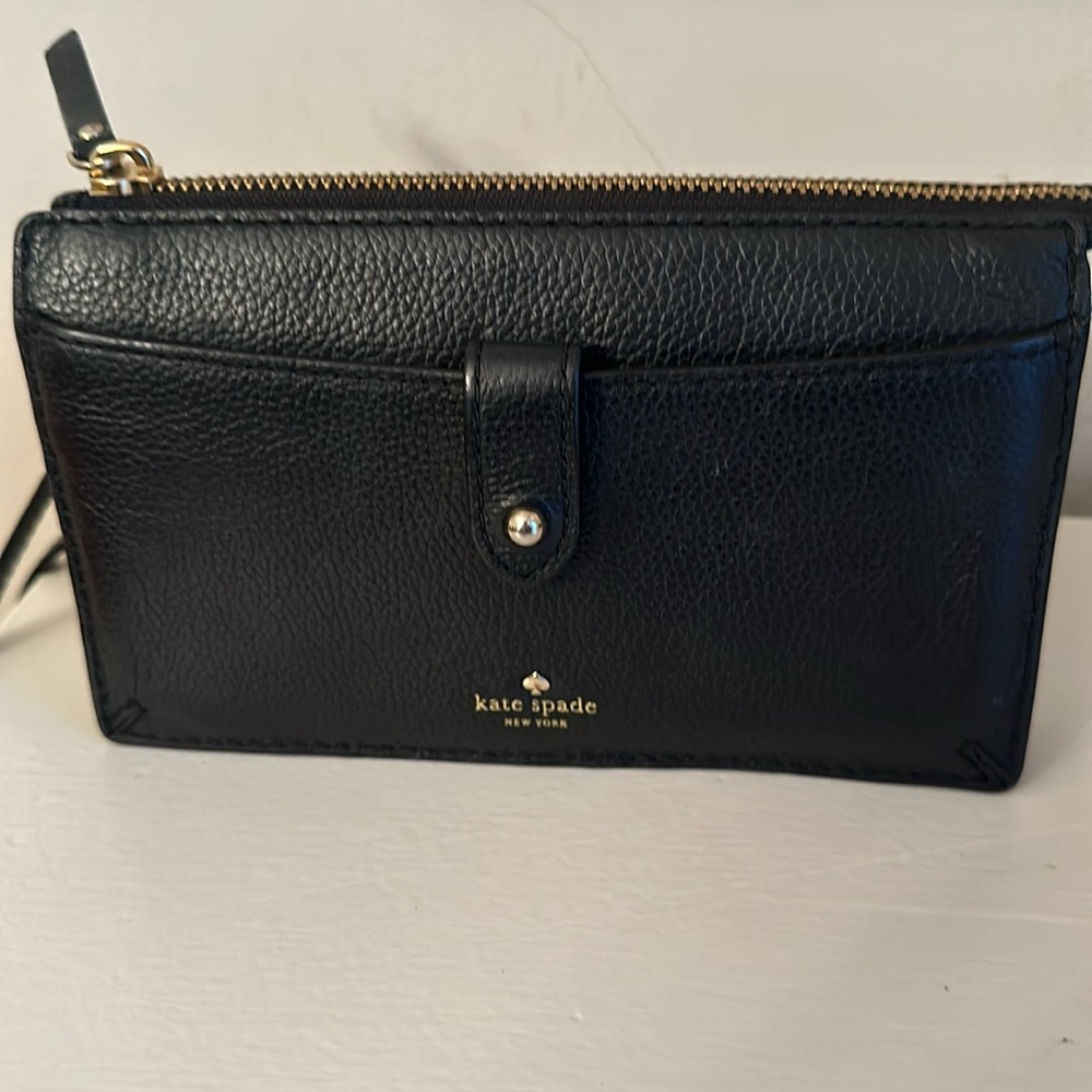 kate spade Black Leather crossbody with Gold Hardware